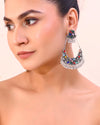 Silver plated Multi Colour Peacock Oxidized Contemporary Earrings-VOJ375