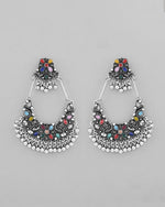 Silver plated Multi Colour Peacock Oxidized Contemporary Earrings-VOJ375