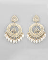 Gold Plated Kundan Studded White ChandBali Earrings-VOJ376