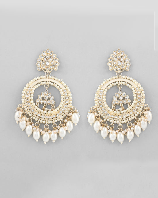 Gold Plated Kundan Studded White ChandBali Earrings-VOJ376