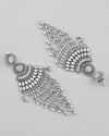 Silver-Plated Ghungroo Oxidized Drop Long Earrings-VOJ377