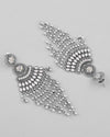 Silver-Plated Ghungroo Oxidized Drop Long Earrings-VOJ377