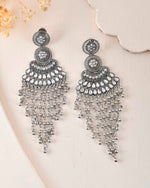 Silver-Plated Ghungroo Oxidized Drop Long Earrings-VOJ377