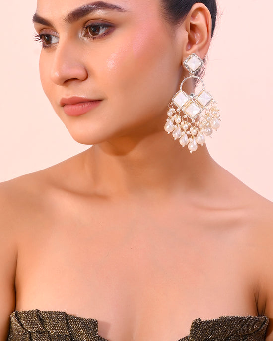 Gold Plated geometrical Shaped Classic Drop Earrings-VOJ378