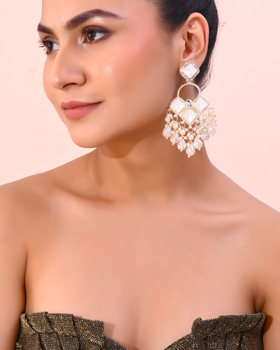 Gold Plated geometrical Shaped Classic Drop Earrings-VOJ378