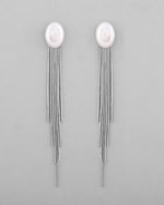 Silver-Plated Handcrafted Pearl Studded Classic Drop Earrings-VOJ379