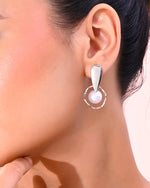 Silver-Plated Handcrafted Pearl Studded Korean Drop Earrings-VOJ380