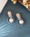 Silver-Plated Handcrafted Pearl Studded Korean Drop Earrings-VOJ380