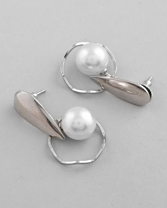 Silver-Plated Handcrafted Pearl Studded Korean Drop Earrings-VOJ380