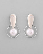 Silver-Plated Handcrafted Pearl Studded Korean Drop Earrings-VOJ380