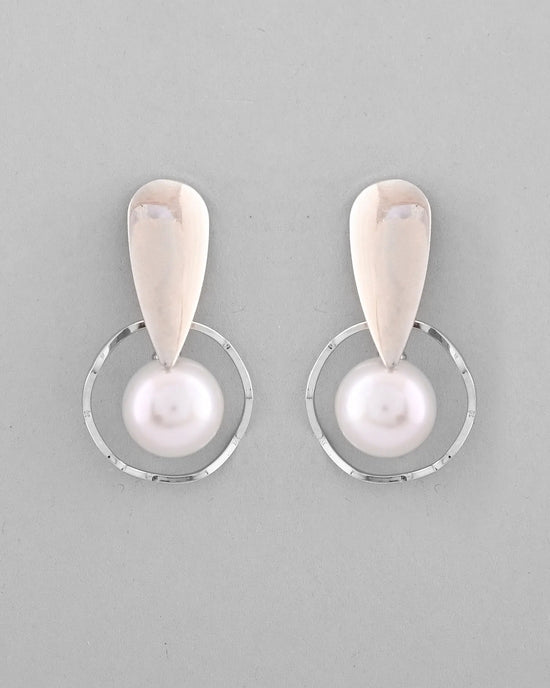 Silver-Plated Handcrafted Pearl Studded Korean Drop Earrings-VOJ380