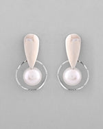 Silver-Plated Handcrafted Pearl Studded Korean Drop Earrings-VOJ380