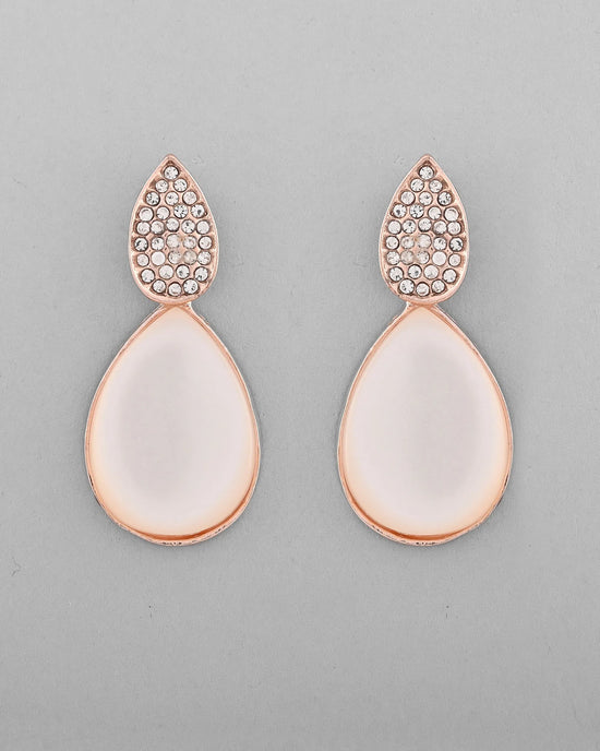 Gold Plated CZ-Studded Korean Drop Earrings-VOJ381