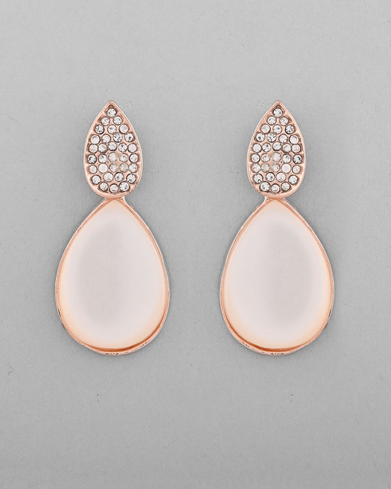 Gold Plated CZ-Studded Korean Drop Earrings-VOJ381