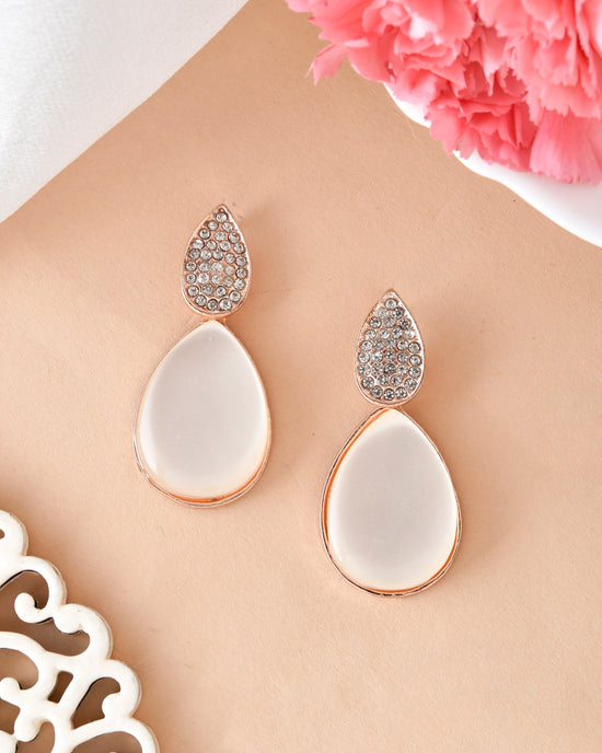 Gold Plated CZ-Studded Korean Drop Earrings-VOJ381