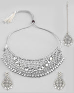 Silver Plated CZ-Stone Studded Choker Set With Mangtikka-VOJ383