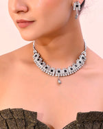 Silver Plated Black Stone Studded Oxidized Jewellery Set-VOJ385