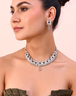 Silver Plated Black Stone Studded Oxidized Jewellery Set-VOJ385