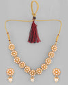 Gold Plated Pearl Studded Floral Necklace And Earrings-VOJ386