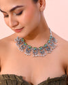 Silver Plated Peacock Contemporary Choker And Earrings-VOJ387