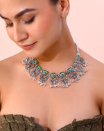 Silver Plated Peacock Contemporary Choker And Earrings-VOJ387