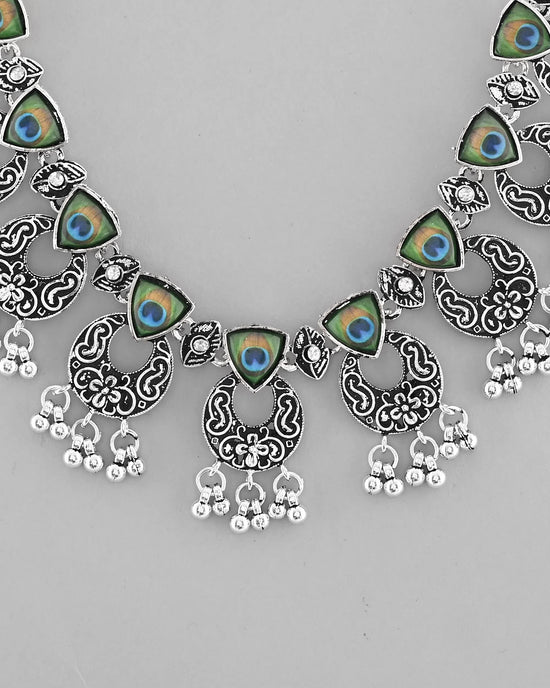 Silver Plated Peacock Contemporary Choker And Earrings-VOJ387