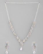 Silver Plated CZ-Stone Studded With Pearl Jewellery Set-VOJ388