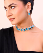 Silver Plated AD-Stone Studded With Blue Stone Choker Set-VOJ391