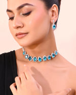 Silver Plated AD-Stone Studded With Blue Stone Choker Set-VOJ391