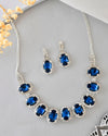 Silver Plated AD-Stone Studded With Dark Blue Stone Choker Set-VOJ392