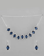 Silver Plated AD-Stone Studded With Dark Blue Stone Choker Set-VOJ392