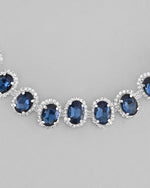 Silver Plated AD-Stone Studded With Dark Blue Stone Choker Set-VOJ392