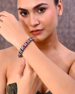 Rhodium Plated Red Stone Studded Kada Bracelet-VOJ402