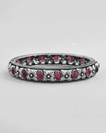 Rhodium Plated Red Stone Studded Kada Bracelet-VOJ402