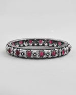 Rhodium Plated Red Stone Studded Kada Bracelet-VOJ402