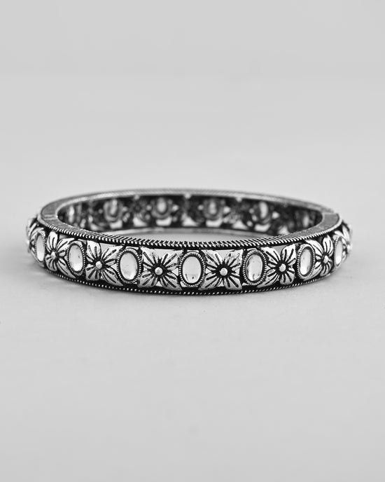 Rhodium Plated White Stone Studded Kada Bracelet-VOJ403