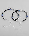 Set Of 2 Silver Plated Evil Eye With Black And Silver Beads Anklet-VOJ405