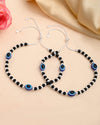 Set Of 2 Silver Plated Evil Eye With Black And Silver Beads Anklet-VOJ405