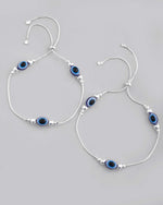 Set Of 2 Silver Plated Evil Eye Anklet-VOJ406