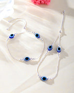 Set Of 2 Silver Plated Evil Eye Anklet-VOJ406