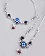 Set Of 2 Silver Plated Evil Eye HandCrafted Adjustable Anklet-VOJ409