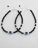 Set Of 2 Evil Eye Black Beads Adjustable Anklet-VOJ410