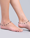 Set of 2 Silver Plated With Black Beads Anklet-VOJ412