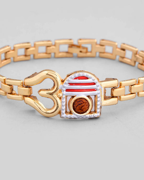 Gold Plated Rudraksh Om Bracelet-VOJ418