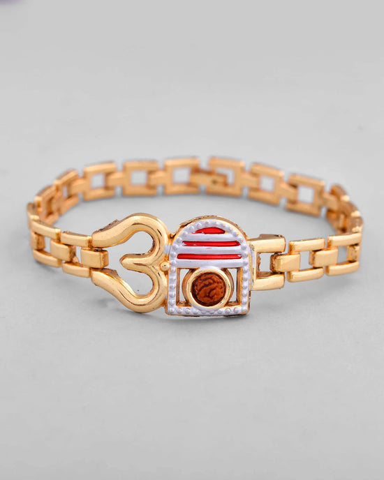 Gold Plated Rudraksh Om Bracelet-VOJ418