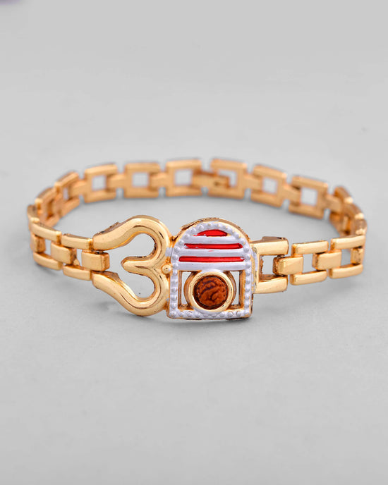 Gold Plated Rudraksh Om Bracelet-VOJ418