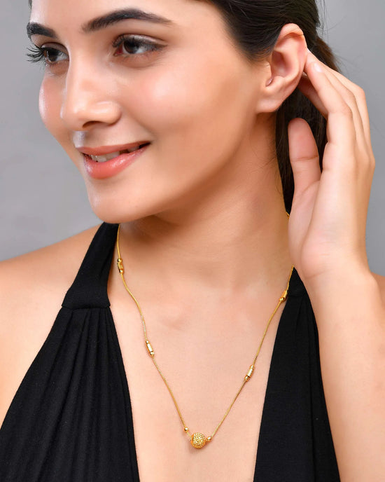 Gold Plated Designer Piped Chain WithBig Gold Bead.-VOJ425