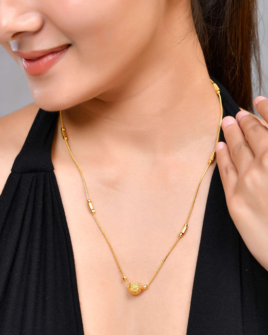 Gold Plated Designer Piped Chain WithBig Gold Bead.-VOJ425