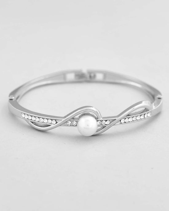 Silver Plated Pearl & Crystal Studed Bracelet-VOJ430