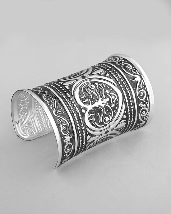 Silver Plated Oxidised Long Cuff Bracelet-VOJ432